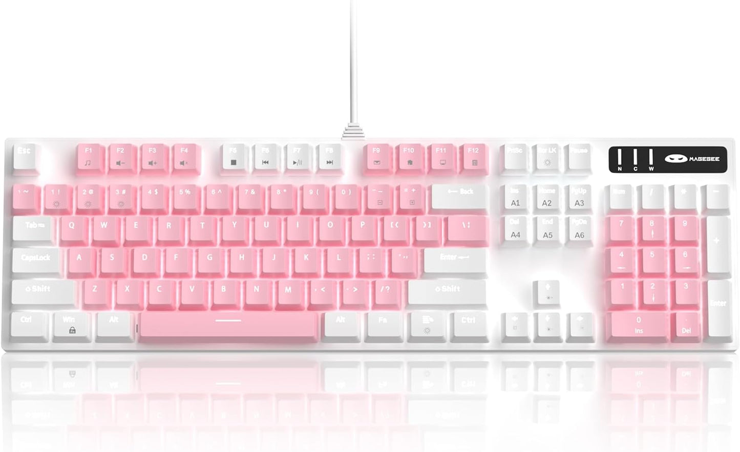 Mechanical Gaming Keyboard, New Upgraded Blue Switch 104 Keys White Backlit Keyboards, USB Wired Mechanical Computer Keyboard for Laptop, Desktop, PC Gamers(White & Pink)